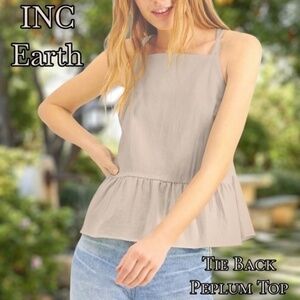 INC EARTH Summer Breeze Square-Neck, Open-Back-Tie Peplum Camisole NWT/XL